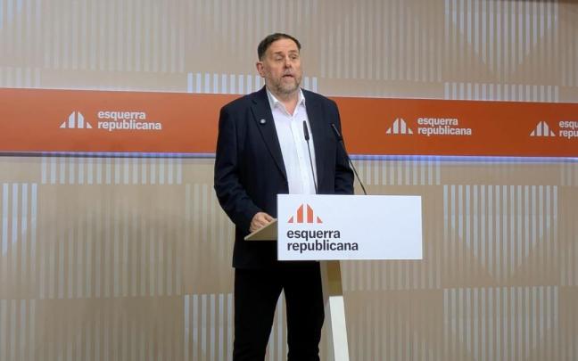 El presidente de ERC, Oriol Junqueras, en rueda de prensa