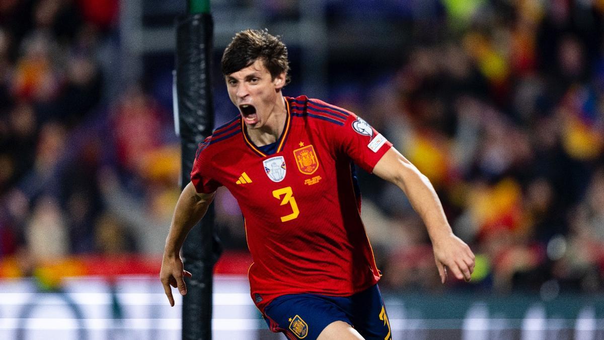 Robin Le Normand celebra el gol que abrió el marcador ante Georgia. / RFEF