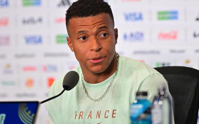 Kylian Mbappé, durante su comparecencia ante los medios de comunicación.