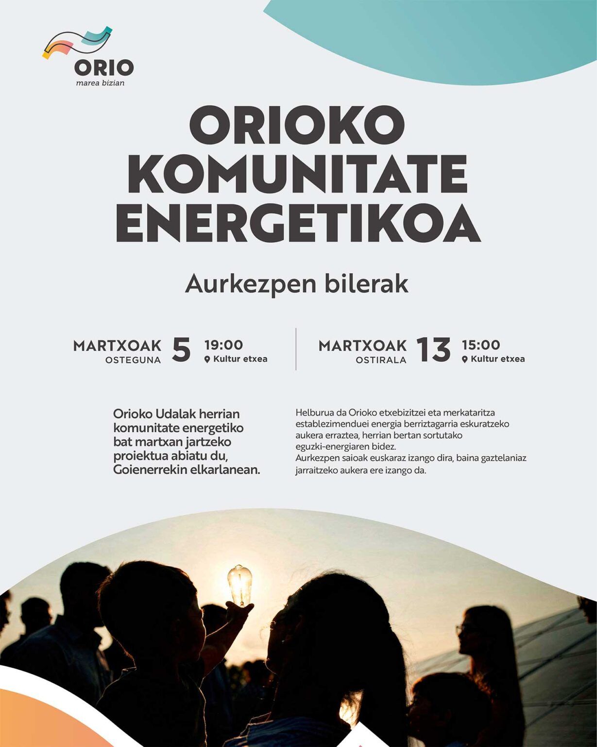 Reuniones de presentación de la comunidad energética de Orio.