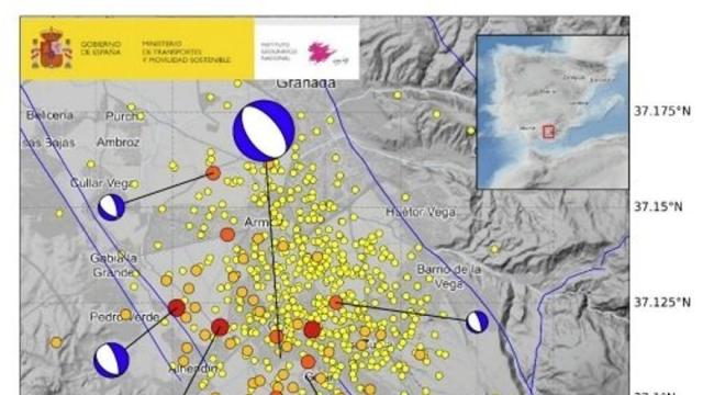 Mapa que recoge la serie símica que afecta a La Vega de Granada