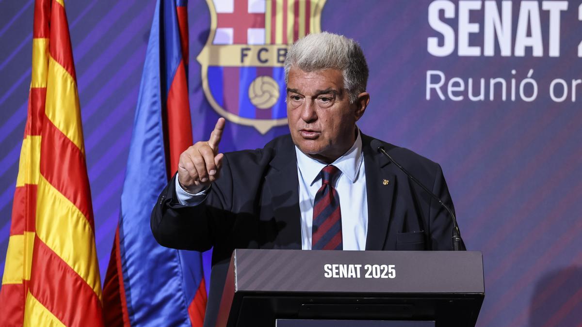 El presidente del Barcelona, Joan Laporta, durante el último Senado del club.