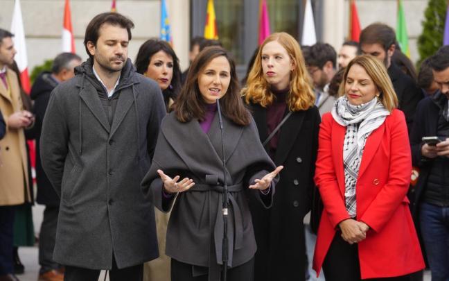 La secretaria general de Podemos, Ione Belarra, durante su comparecencia por el día de la Constitución española en el Congreso.