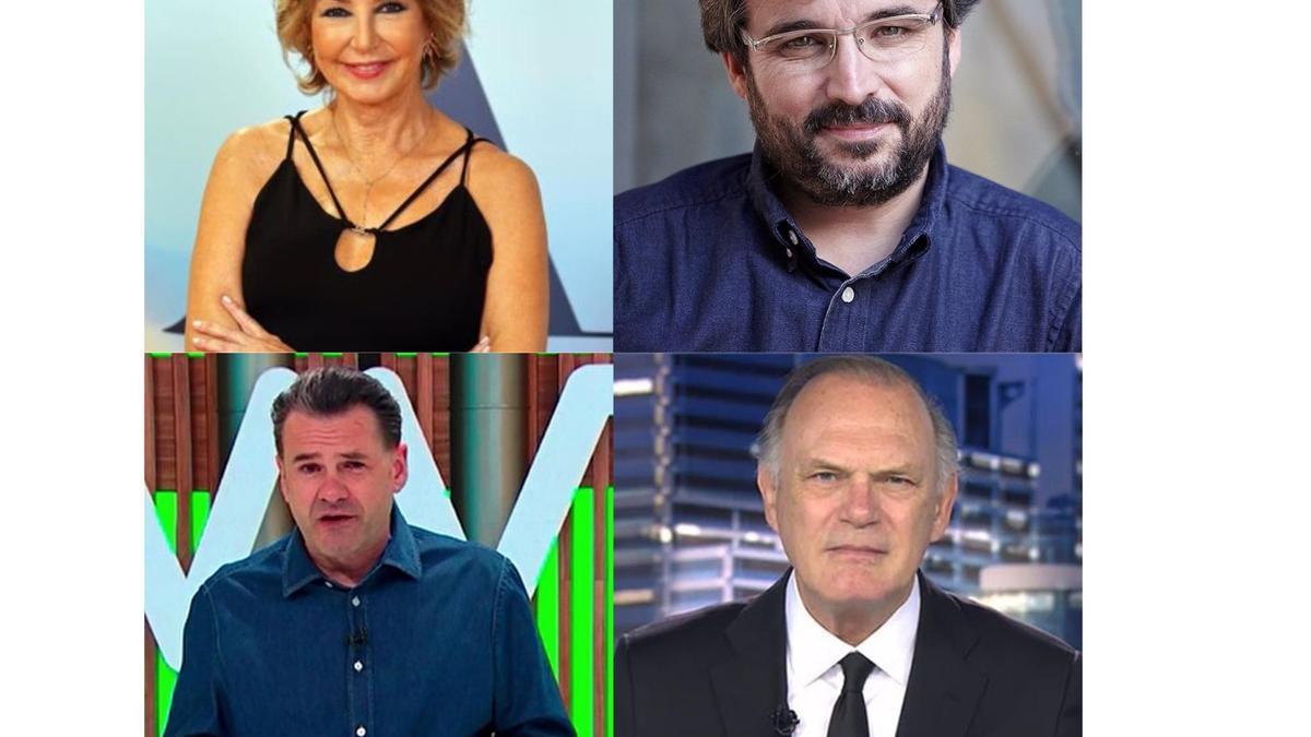 Los periodistas y presentadores Ana Rosa Quintana, Jordi Évole, Iñaki López y Pedro Piqueras