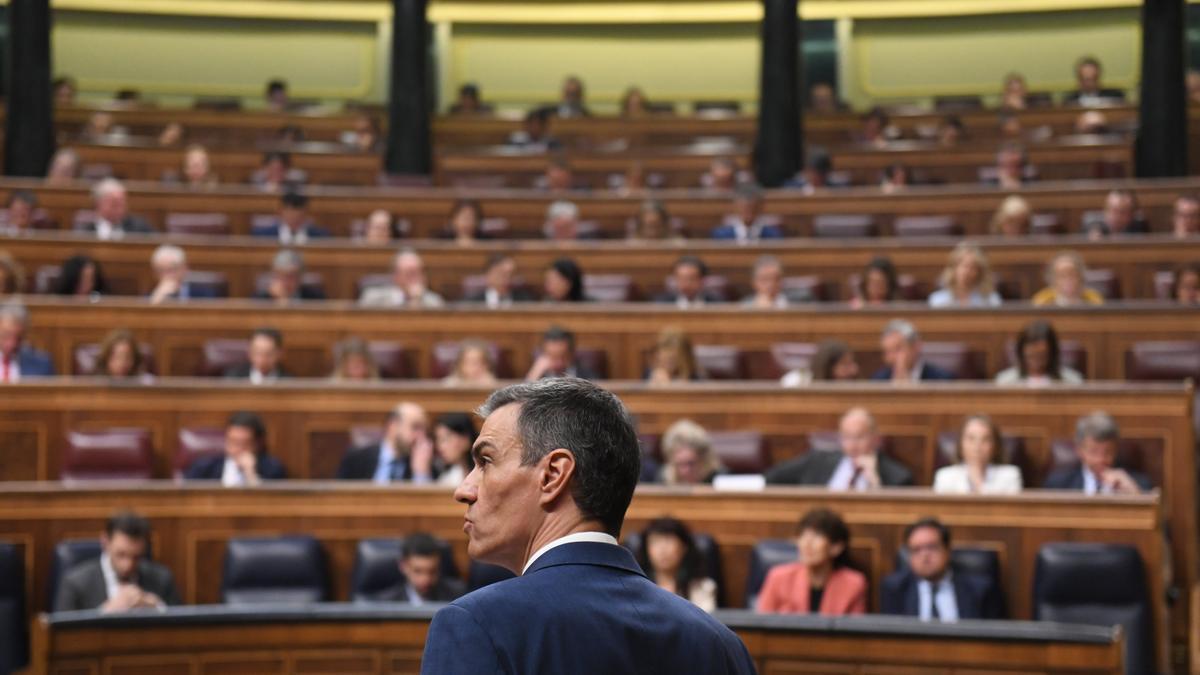El presidente del Gobierno español, Pedro Sánchez, durante su maratoniana comparecencia ante el Congreso