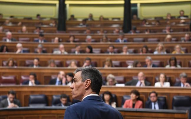 El presidente del Gobierno español, Pedro Sánchez, durante su maratoniana comparecencia ante el Congreso