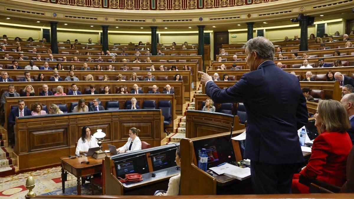 FEijóo se dirige a Sánchez en el Congreso.