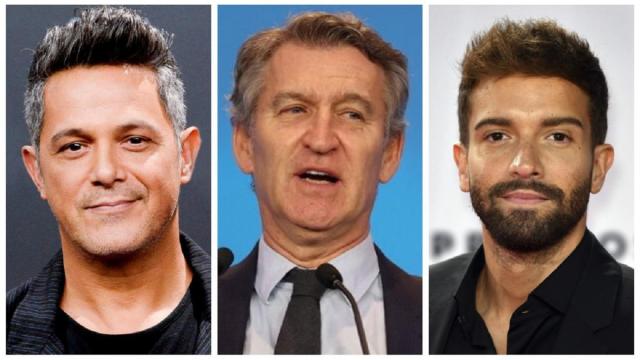 Alejandro Sanz, Alberto Núñez Feijóo y Pablo Alborán.
