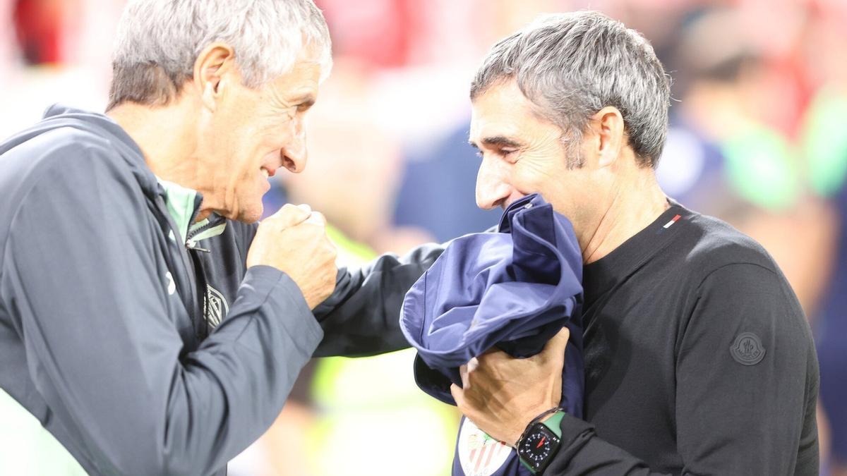 Setién y Valverde se saludan con afecto en San Mamés.