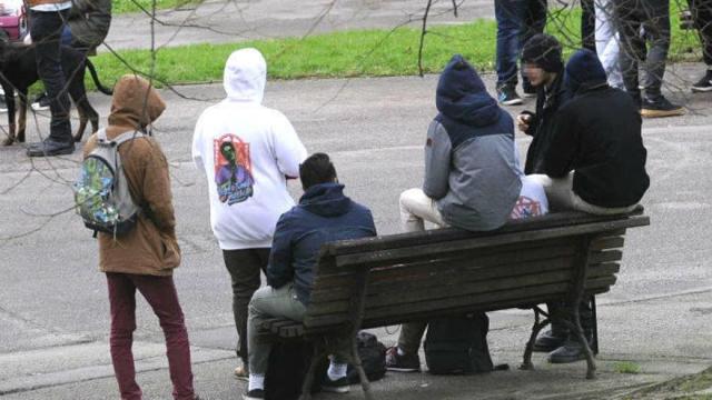 Un grupo de jóvenes, ajenos a la información, en un parque.
