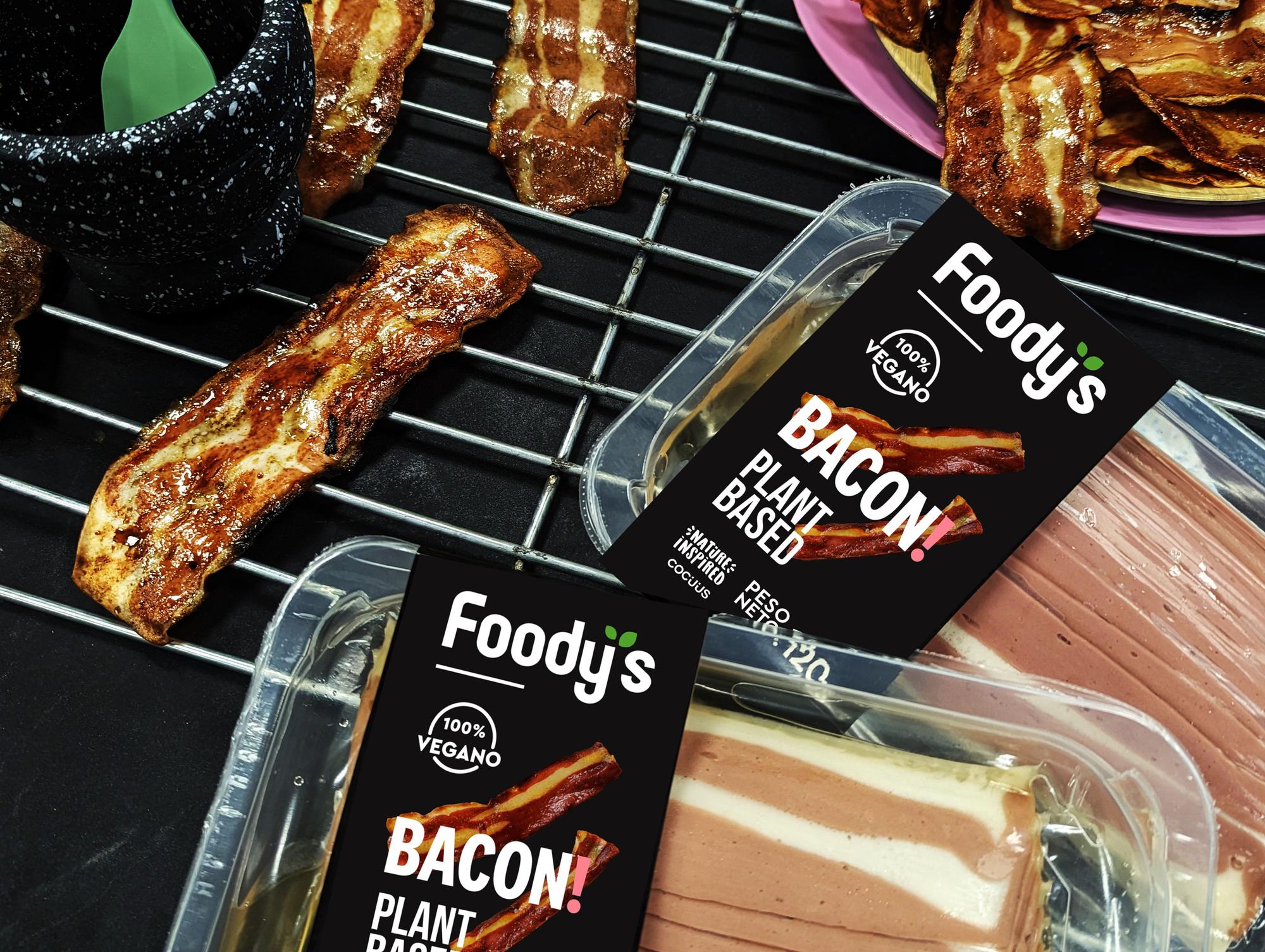 Primer bacon vegano en 3D.