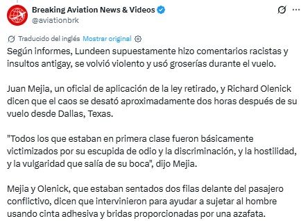 Lundeen fue retirado del avión antes de que el vuelo continuara hacia Newark.