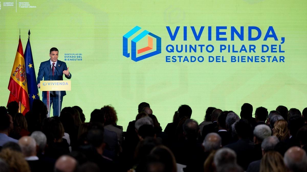 El presidente del Gobierno español, Pedro Sánchez, interviene durante el foro 'Vivienda, quinto pilar del Estado del Bienestar'.