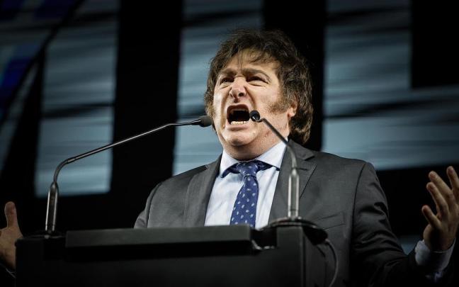 Javier Milei, candidato de la Libertad Avanza durante un discurso. Javier Milei, candidato de la Libertad Avanza durante un discurso.