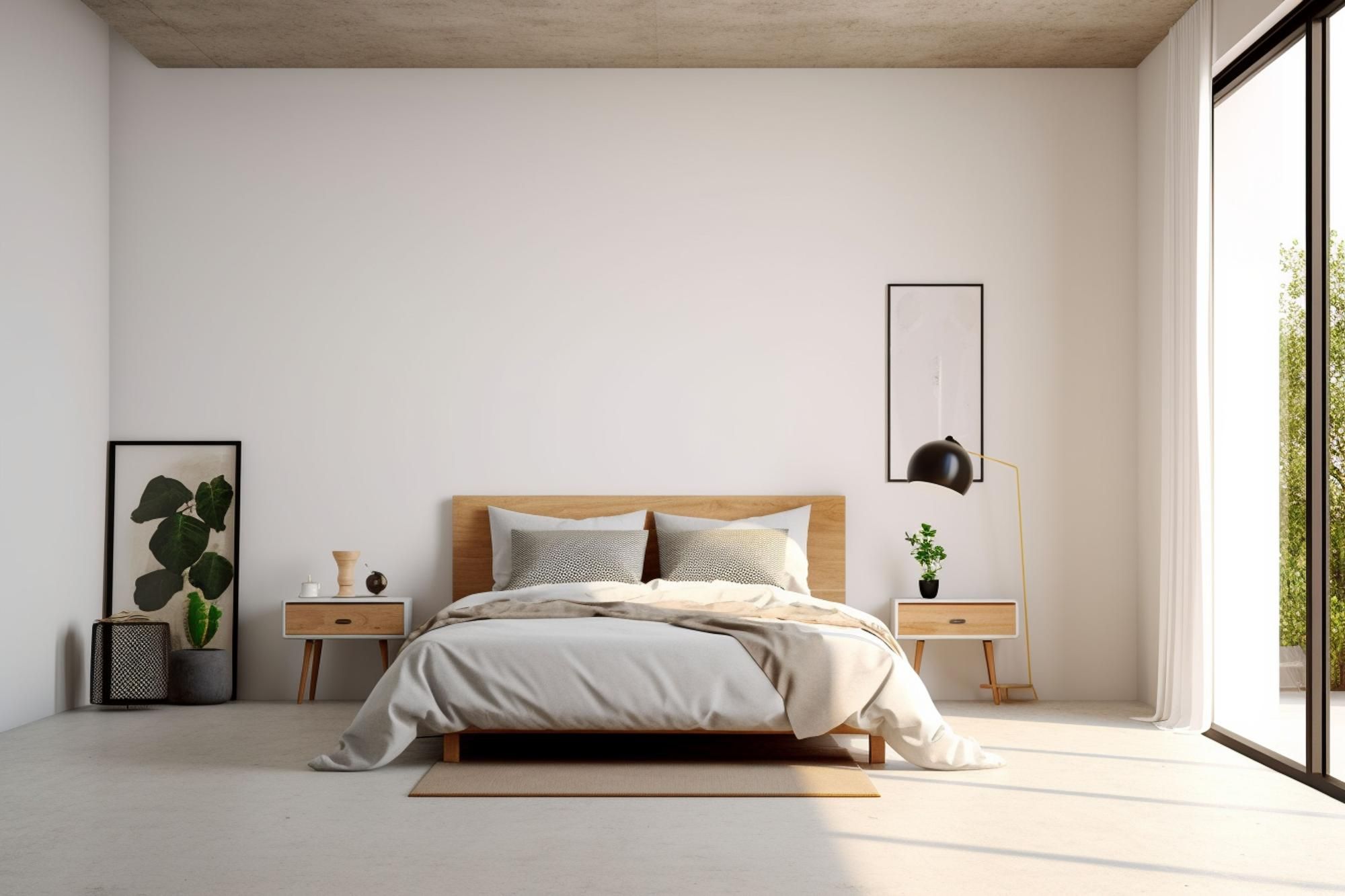 Un dormitorio minimalista con lo más esencial.