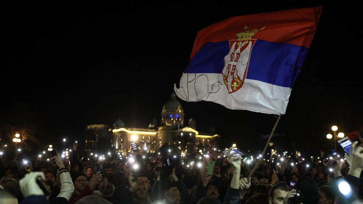 Manifestación convocada por la oposición en Nochebuena en Belgrado.