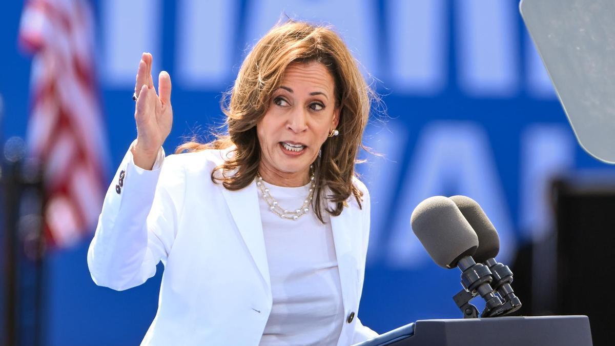 La candidata demócratal, Kamala Harris, durante el mitin en Detroit.