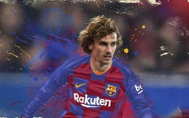Antoine Griezmann, en su época como jugador del Barcelona con publicidad de Rakuten