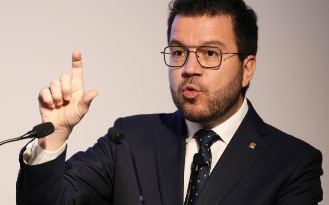 El president de Catalunya, Pere Aragonès, durante la conferencia pronunciada este mediodía / Efe El president de Catalunya, Pere Aragonès, durante la conferencia pronunciada este mediodía