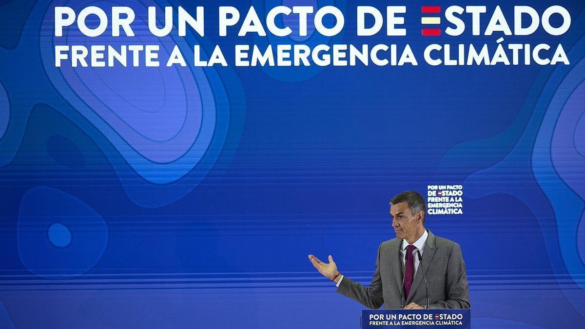 El presidente del Gobierno español, Pedro Sánchez, durante el acto 'Por un pacto de Estado frente a la emergencia climática'.