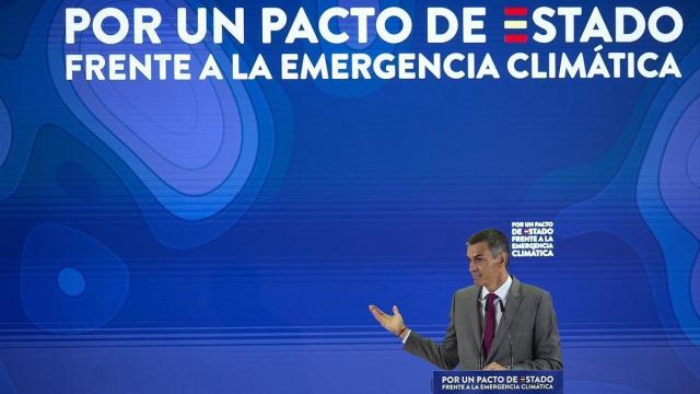 El presidente del Gobierno español, Pedro Sánchez, durante el acto 'Por un pacto de Estado frente a la emergencia climática'.