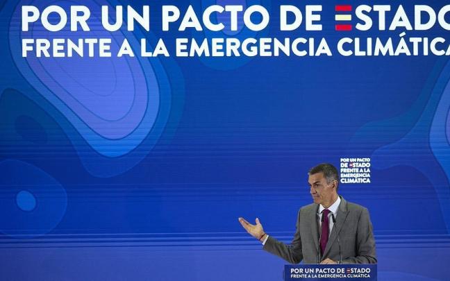 El presidente del Gobierno español, Pedro Sánchez, durante el acto 'Por un pacto de Estado frente a la emergencia climática'.