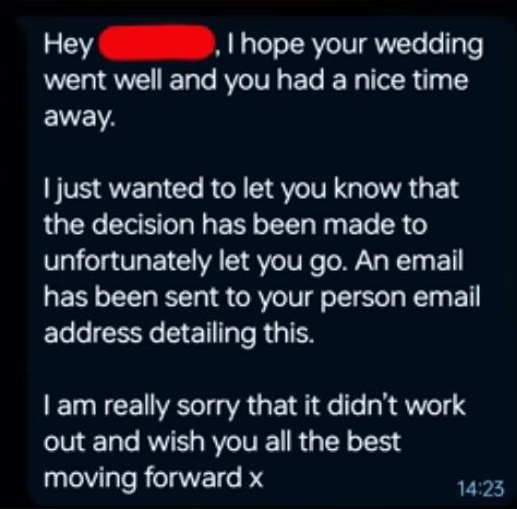 El mensaje de WhatsApp que recibió de su jefe.