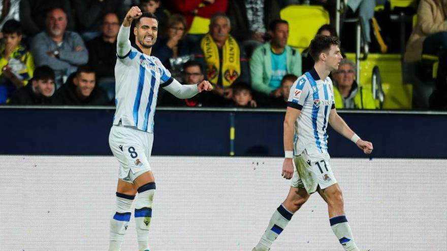 Merino celebrando ante el Villareal. / EFE