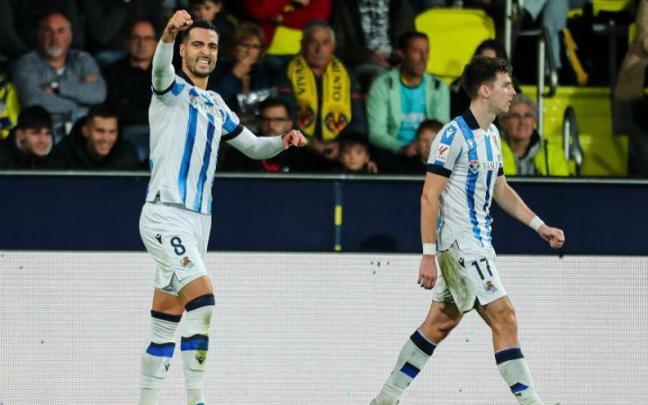 Merino celebrando ante el Villareal. / EFE