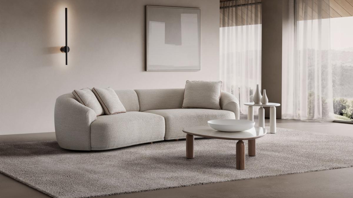 En este salón se aúnan varias tendencias: la gama cromática que marca Pantone y las formas redondeadas.