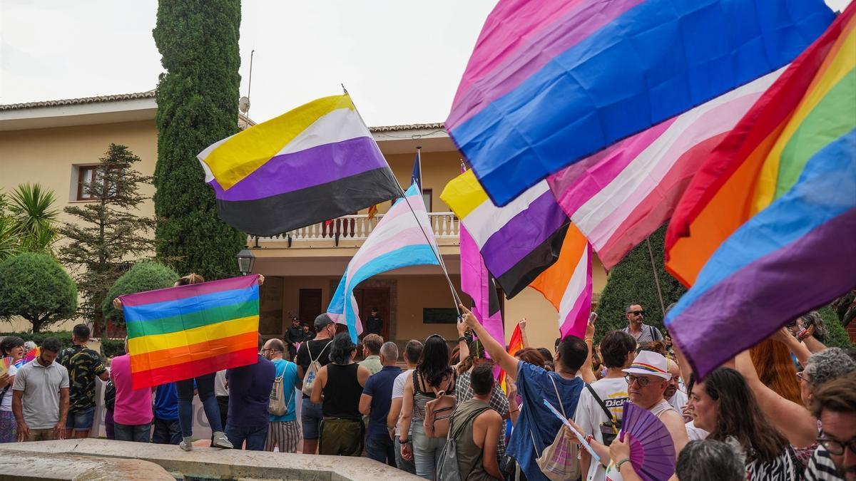 Varias personas ondean banderas pertenecientes al colectivo LGTBIQ+