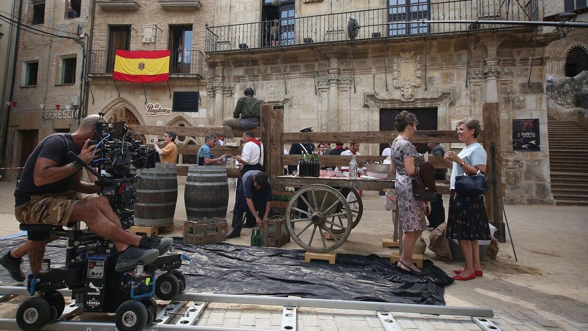 Rodaje de 'La voz del sol', en junio de 2022 en Estella.