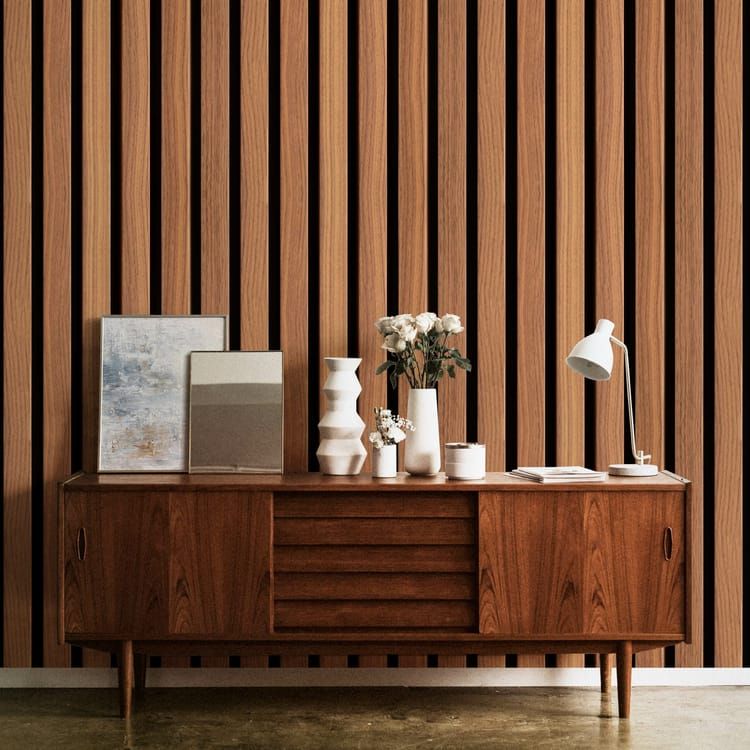 Papel pintado que imita a madera y que aporta calidez y modernidad a cualquier estancia.