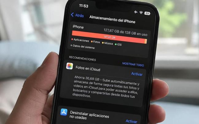 iPhone con el almacenamiento lleno