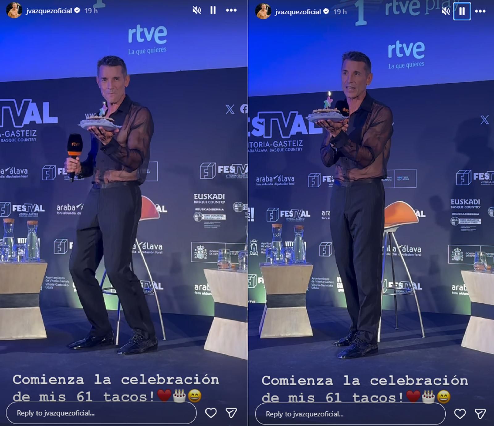 El equipo de RTVE y los periodistas allí congregados le cantaron el cumpleaños feliz y le regalaron una tarta para que pudiera soplar las velas.