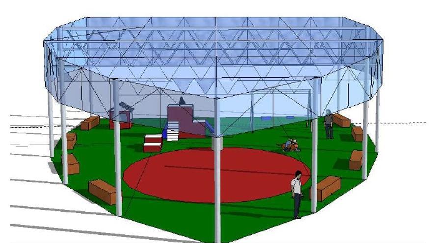 Se colocará una cubierta de policarbonato translúcido de 300 metros cuadrados