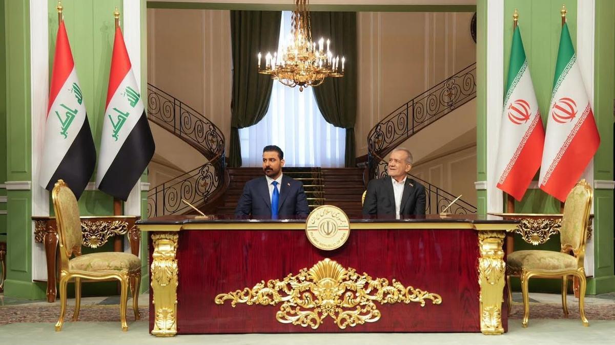 El presidente de Irán, Masud Pezeshkian, y el primer ministro de Irak, Ali Falé al Zaidi.