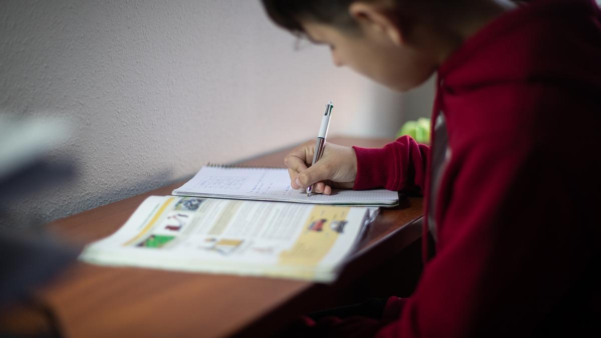 Un chaval hace los deberes.