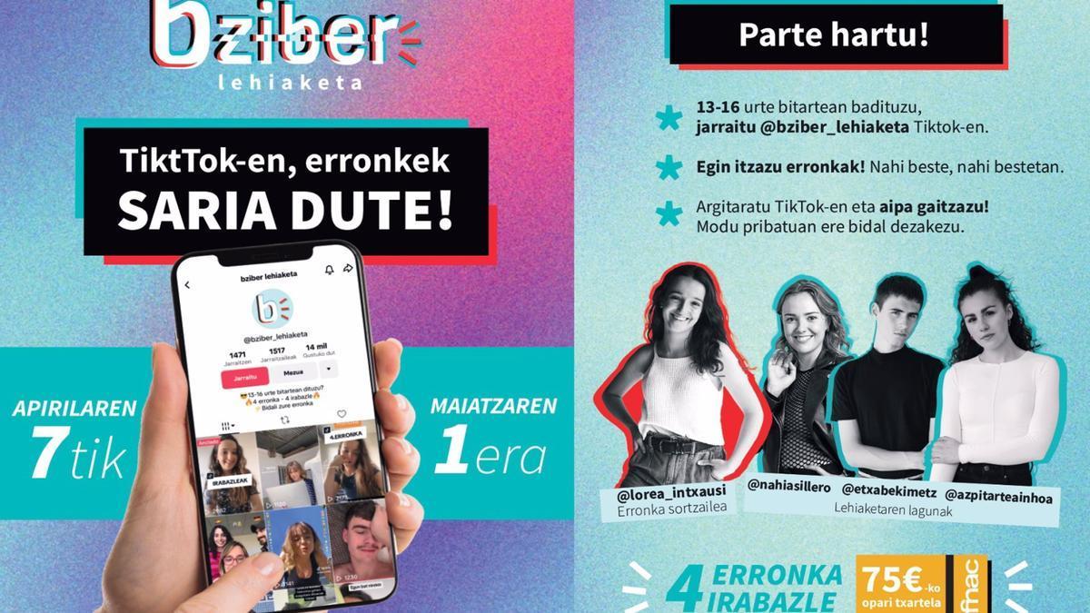 TikTok sareko gazteei zuzendutako Bziber euskarazko lehiaketa abian da.