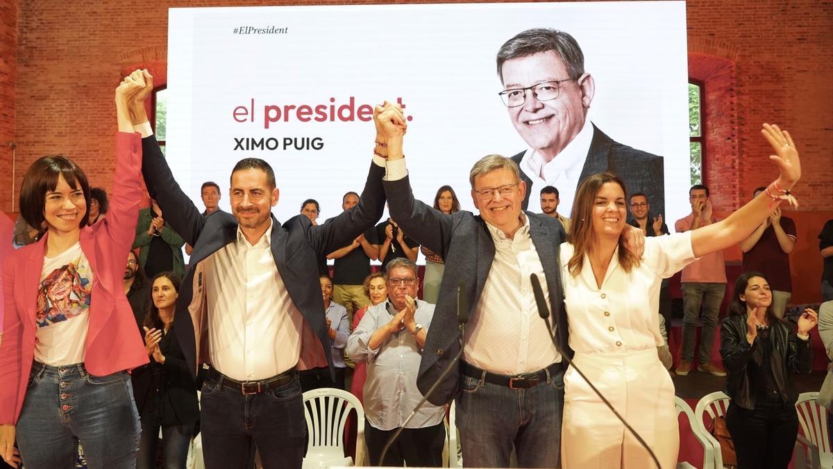 Diana Morant, Carlos Fernández Bielsa, Ximo Puig y Sandra Gómez, en una imagen de 2023.