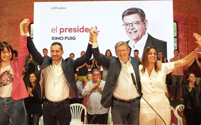 Diana Morant, Carlos Fernández Bielsa, Ximo Puig y Sandra Gómez, en una imagen de 2023.