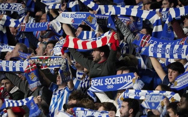 Aficionados de la Real Sociedad en el derbi contra el Athletic que tuvo lugar el pasado 14 de enero en Anoeta.