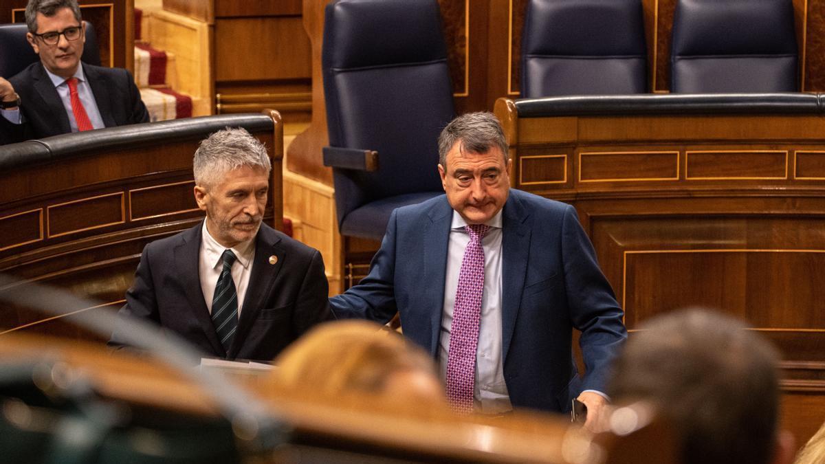 El portavoz del PNV en el Congreso, Aitor Esteban, y el ministro de Interior, Fernando Grande-Marlaska.