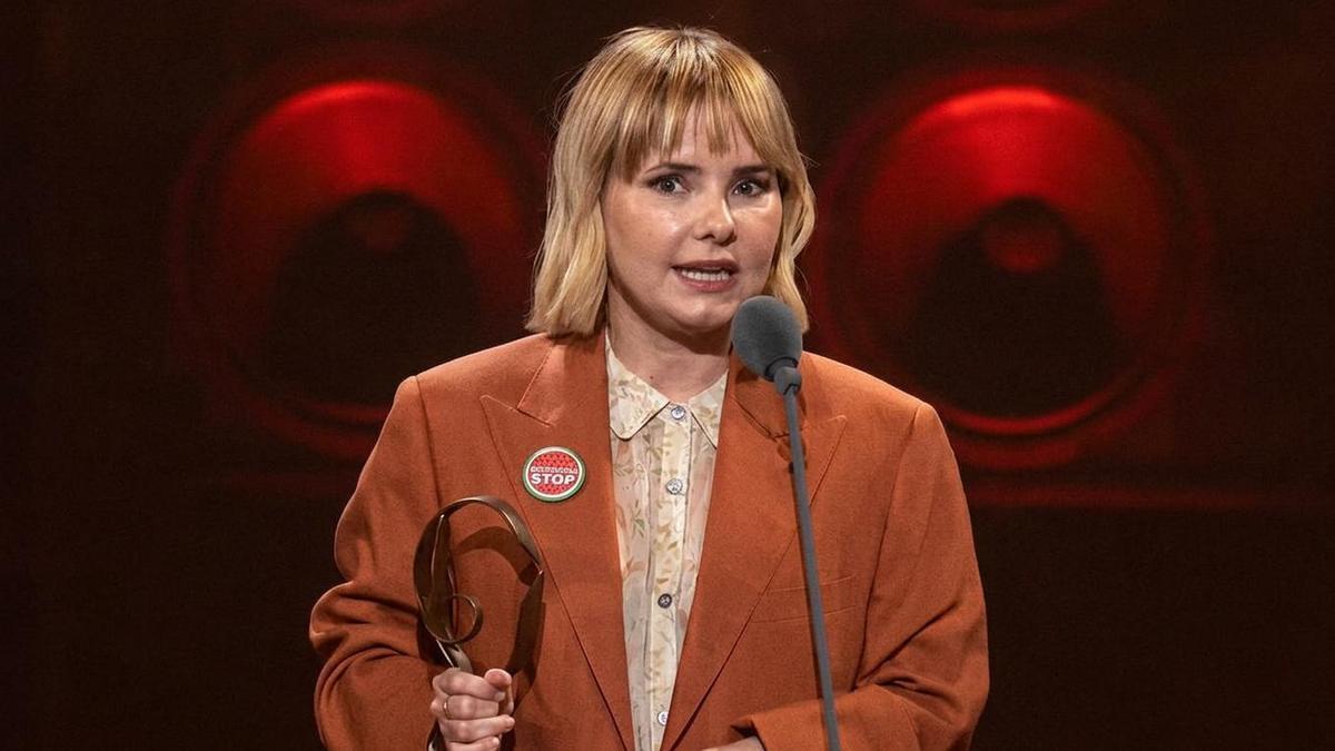 Aitziber Garmendia durante su discurso en el Zinemaldia