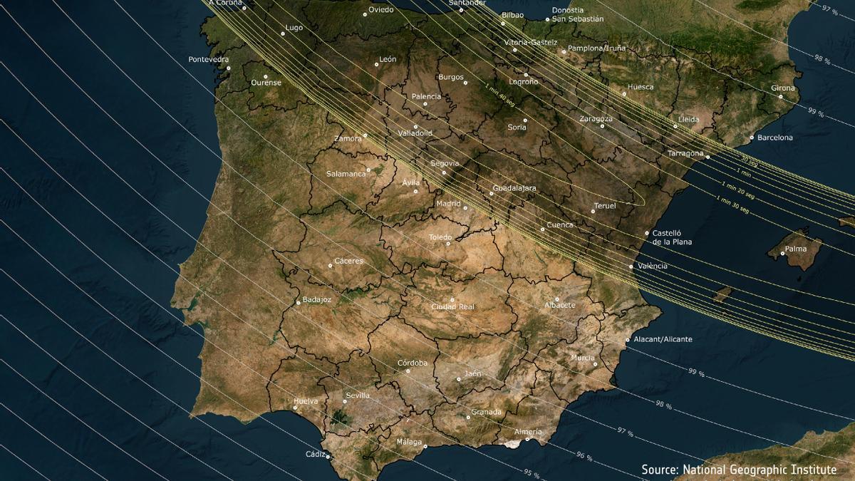 Franja de totalidad, la estrecha banda por la que discurrirá la sombra de la luna