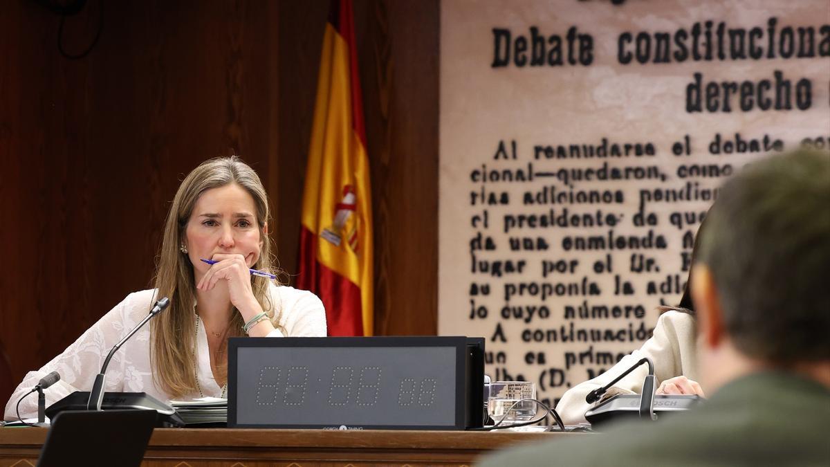 La ministra para la Transición Ecológica y e Reto Demográfico, Sara Aagesen, comparece ante la Comisión de Investigación sobre el apagón, en el Senado, a 23 de marzo de 2026.
