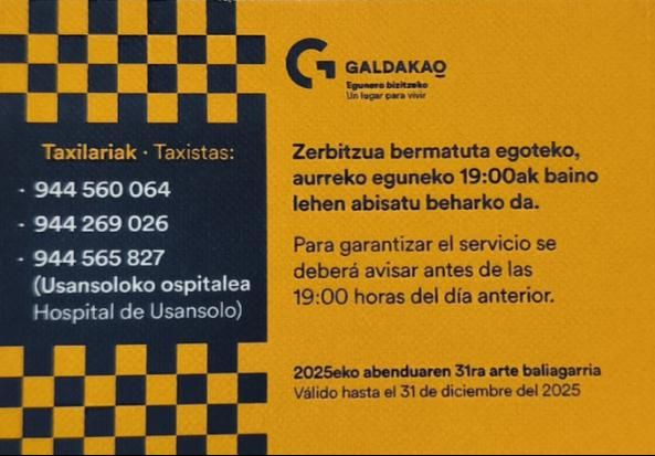 Bono y números de teléfono para hacer uso del servicio Auzo Taxi de Galdakao