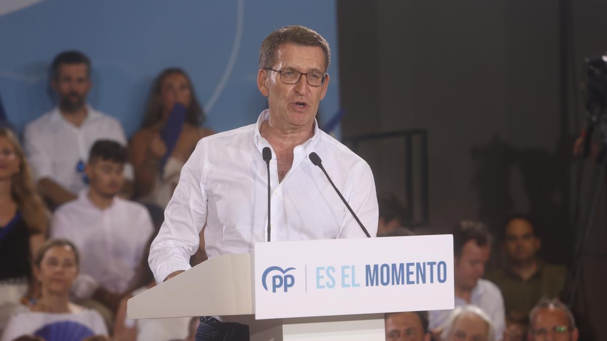 El candidato del PP, Alberto Núñez Feijoó, en un acto de campaña.