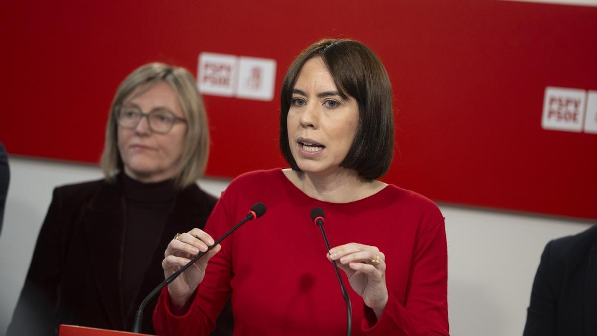 La ministra de Ciencia, Innovación y Universidades y secretaria general del PSPV-PSOE, Diana Morant, durante una rueda de prensa, en la sede del PSPV-PSOE