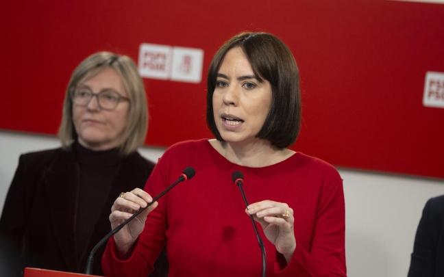 La ministra de Ciencia, Innovación y Universidades y secretaria general del PSPV-PSOE, Diana Morant, durante una rueda de prensa, en la sede del PSPV-PSOE